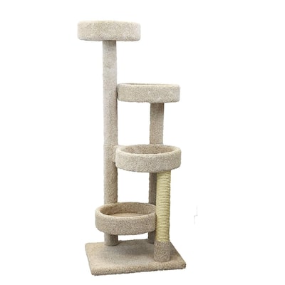 61" Large Cat Tree Tower with Four Wide Perches, Carpeted Surfaces and Sisal Posts for Active Cats
