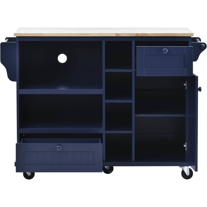 Kitchen Island with Solid Wood Desktop, Kitchen Island Cart on Locking Wheels, Rolling Island Cart with Cabinets & Drawers