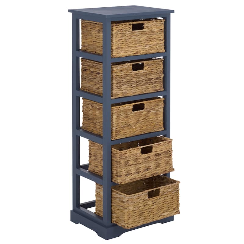 SAFAVIEH Faith Distressed Black 5-Drawer Wicker Basket Storage Tower - 17.3" x 13.4" x 46.1" - 17"W x 13"D x 46"H