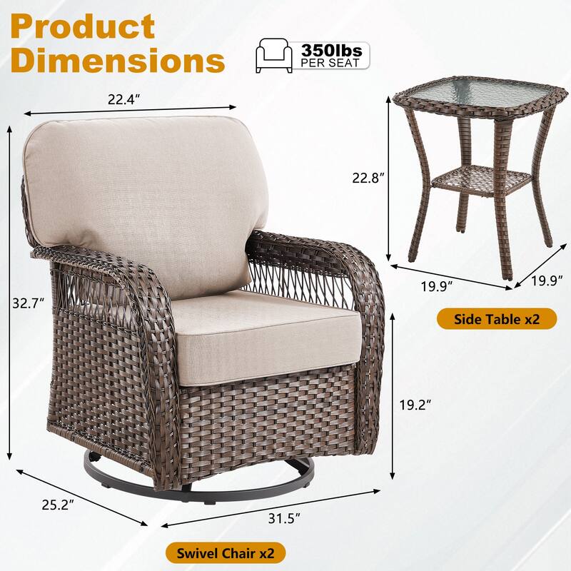 Pocassy Swivel Chair Table with Outdoor Ottoman Set.