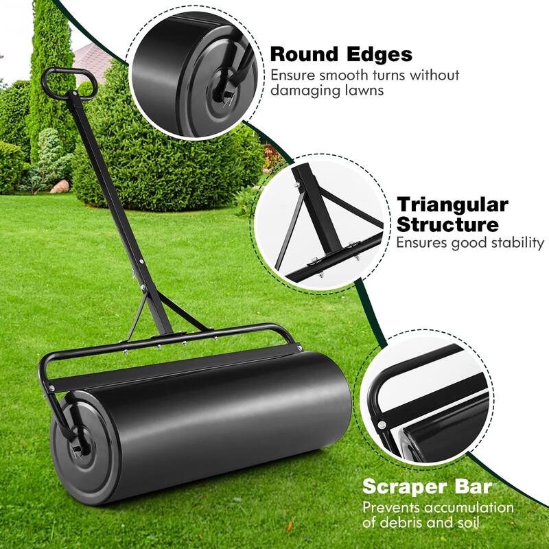 Gymax Lawn Roller Push/Tow Behind a Tractor Sod Drum Roller for Park
