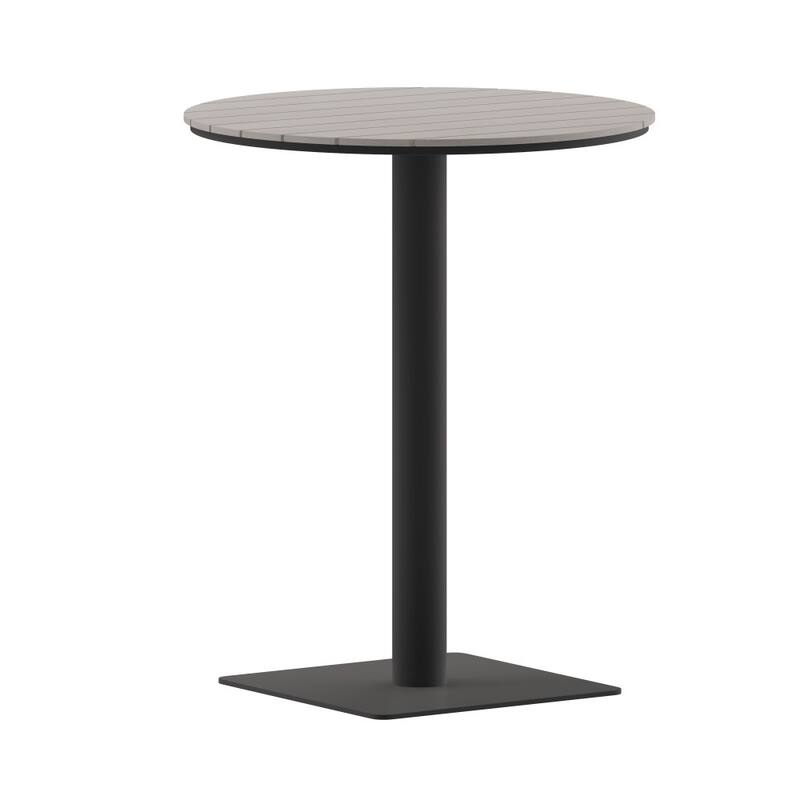 Commercial 24 Inch Round Faux Teak Outdoor Patio Dining Table