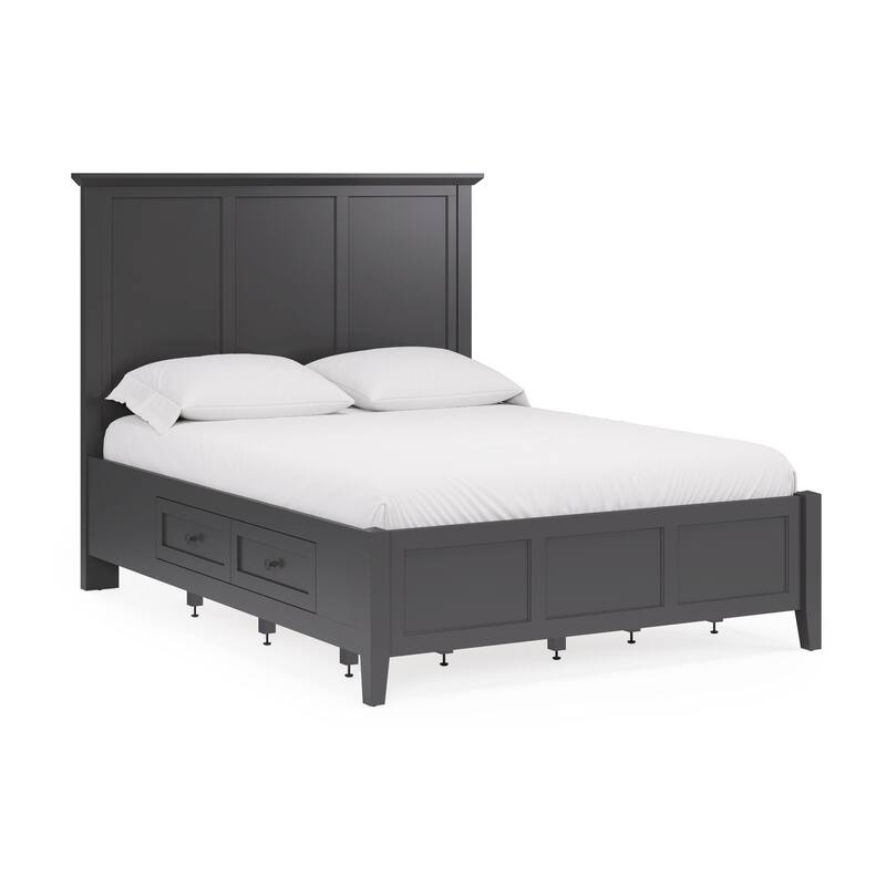 Fritz Queen Size Storage Bed, Three Panel, Beveled Top, Black Solid Wood