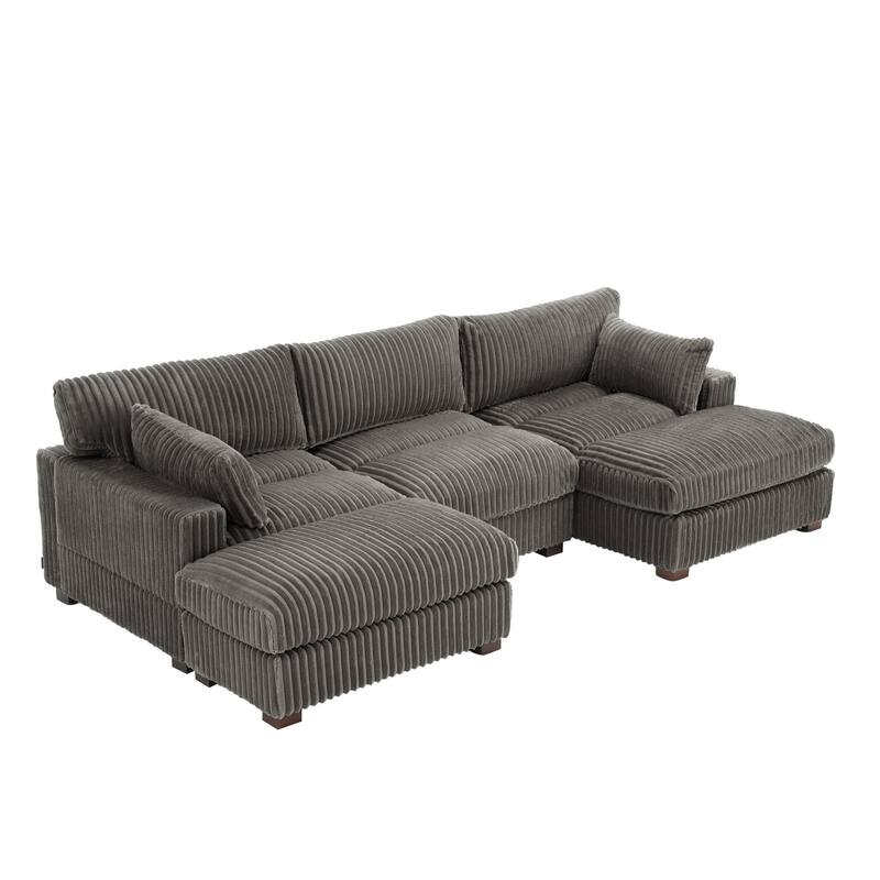 Plush Corduroy Upholstered Modular Sectional Sofa with Chaise