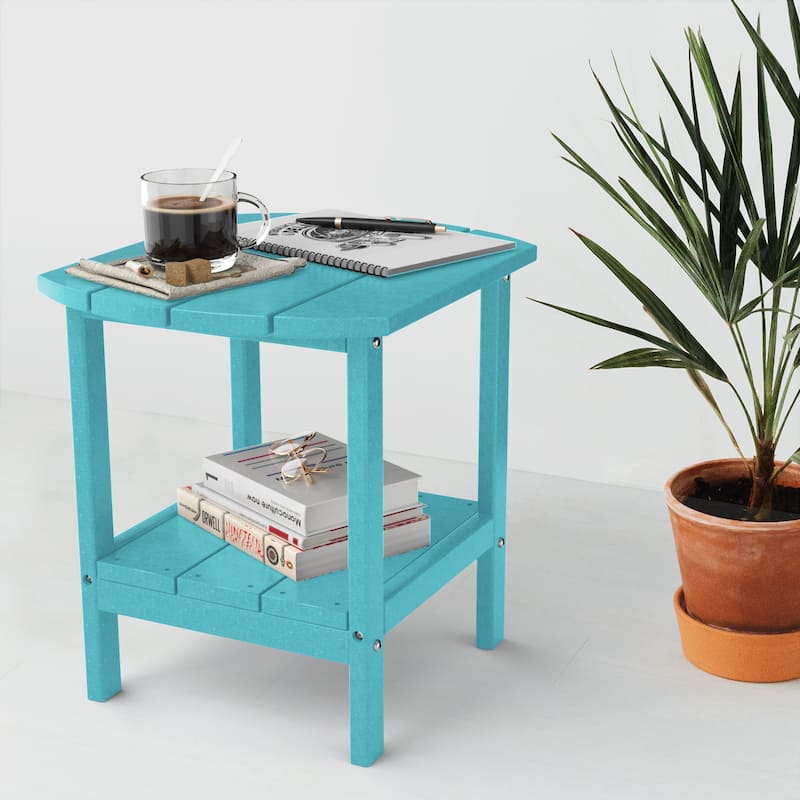 Weather-Resistant HDPE Outdoor Side Table - Modern Patio Accent Furniture - 8' x 10'