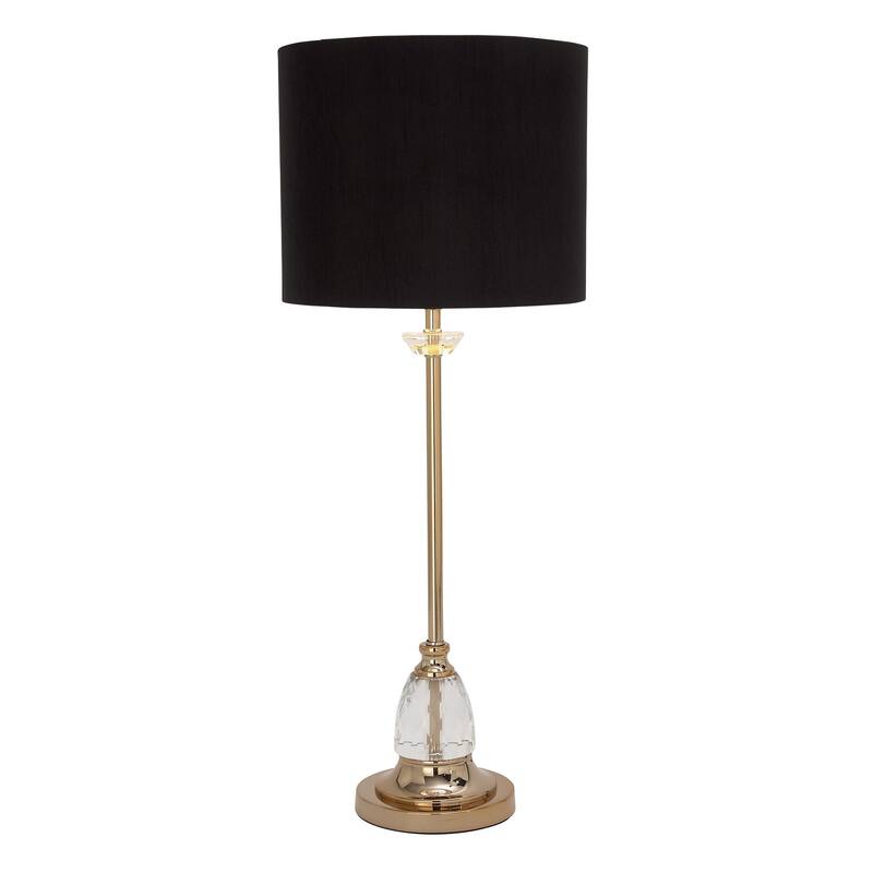 Crystal Room Table or Buffet Lamp with Black Shade and Gold Accents - Black or Gold - Roche River Decor - 12"W, 31"H - Round Base - Gold