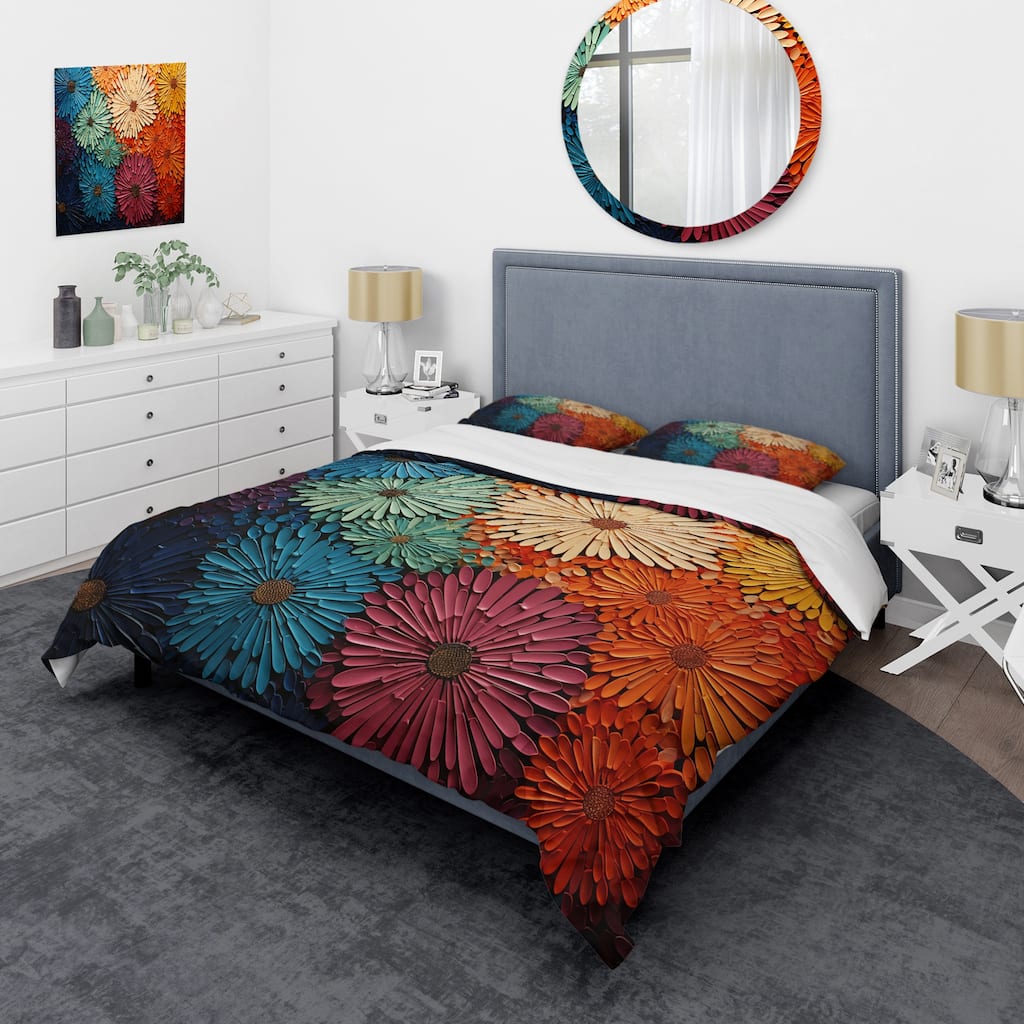 Designart "Mid Century Sunburst Serenade III" Multi-Color Mid-Century - Bedding Cover Set With Shams