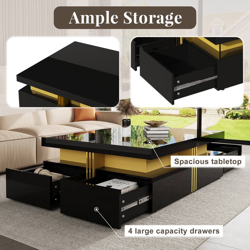 Modern Glossy Square Storage Coffee Table with Drawers