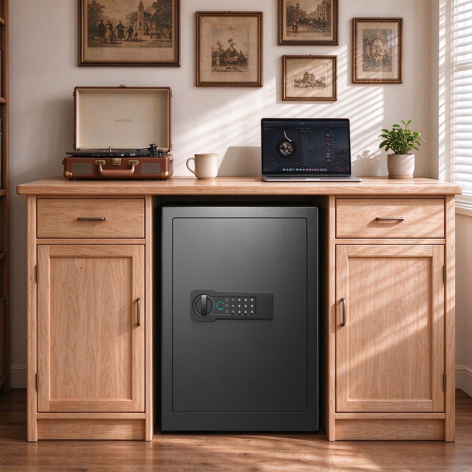 Steel Safe Security Cabinet, Fingerprint & Digital Password Unlock, with Alarm & Silent Mode, for Home, Hotel, Office