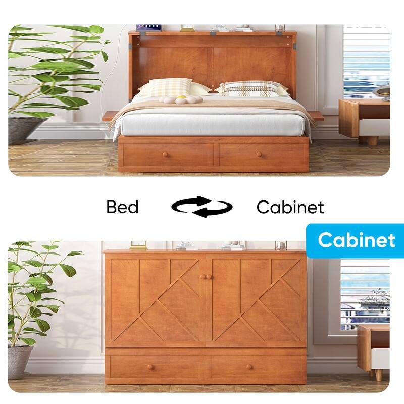 Mixoy Modern Queen Murphy Bed Chest with Mattress and USB ports