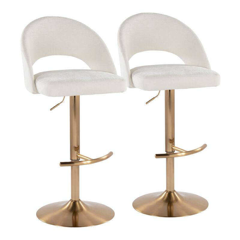 Renee Adjustable Barstool - Set of 2 - Cream Fabric/Gold Finish