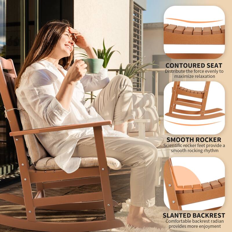 Vrakae All Weather Outdoor High Back Rocking Chair Set of 2