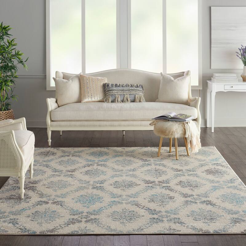 Nourison Tranquil French Country Floral Damask Area Rug - 8'10" x 11'10" - Ivory/Multi - Runner/Rectangle