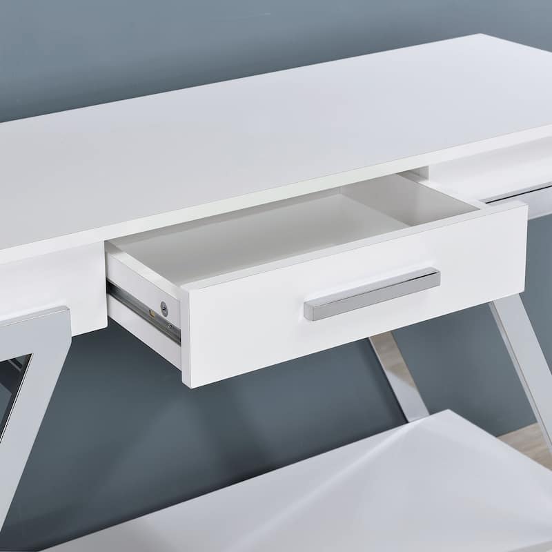 Cas Modern White 48-inch Steel 1-Drawer Sofa Table with Shelf by Furniture of America