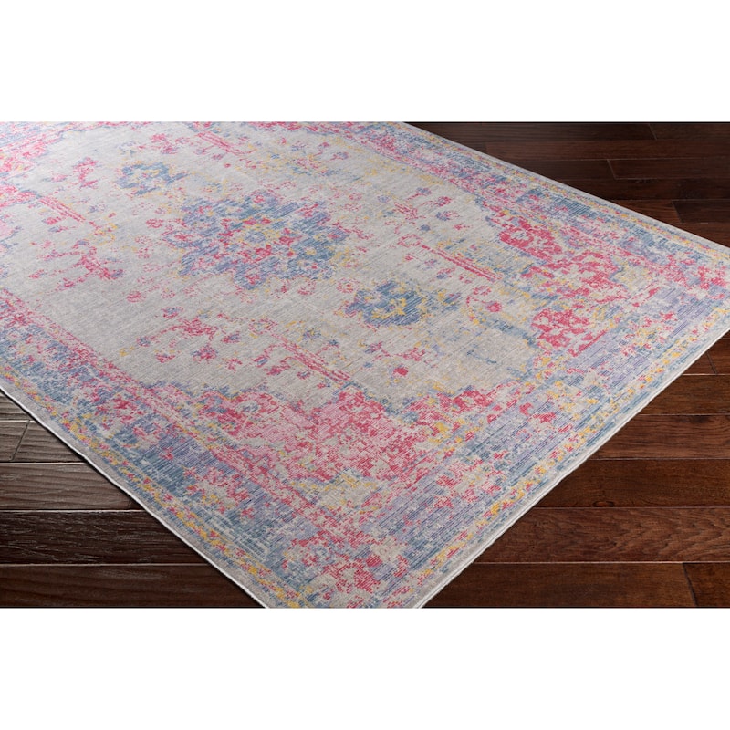 Vintage Distressed Oriental Pink and blue Runner Rug - 3' x 7'10" Runner