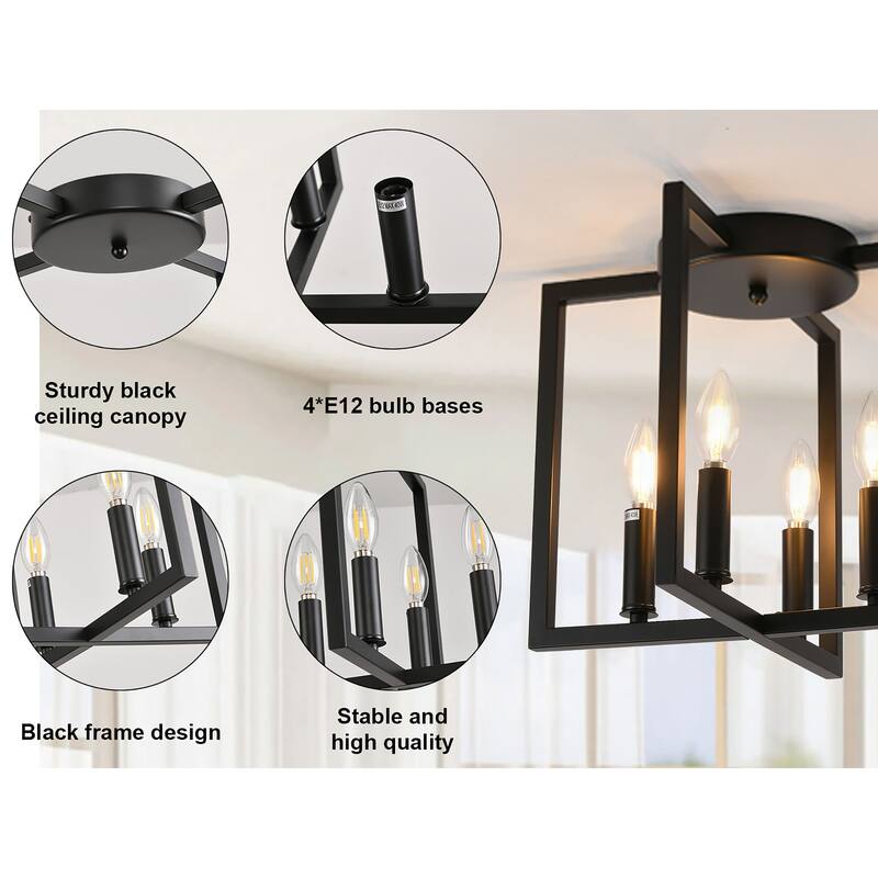 4-lights Square Flush Mount Ceiling Light - Matte Black