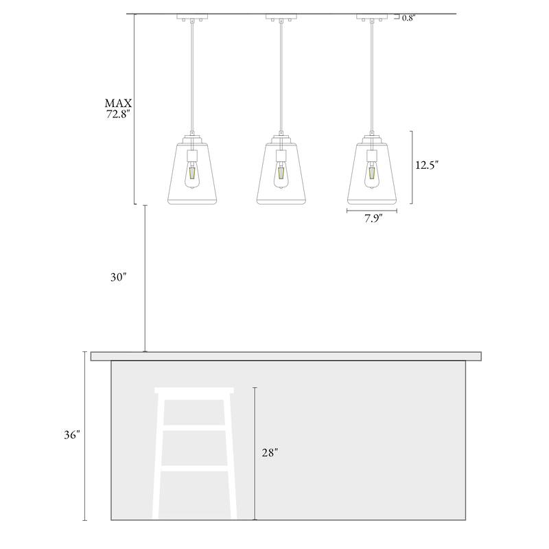 Modern Gold 1-Light Textured Clear Glass Pendant Light for Kitchen Island - D7.9"xH12.5"