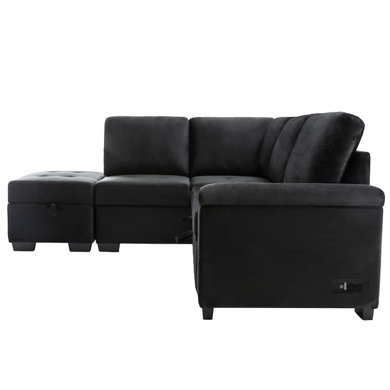 L-Shaped Corner Sectional Sofa Bed with Storage and USB Charging