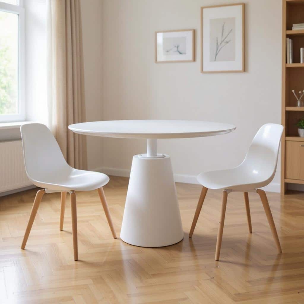 HomeRoots 42" White Wood and Metal Pedestal Base Round Top Dining Table - 42.10 in. x 30.50 in. x 42.10 in.