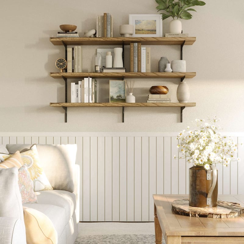 Wallniture Turin 54" Adjustable Shelf, Floating Bookshelf for Room Decor, Wall Shelf Unit for Living Room, Rustic, Tier Options - 3 Boards - 3 Tier