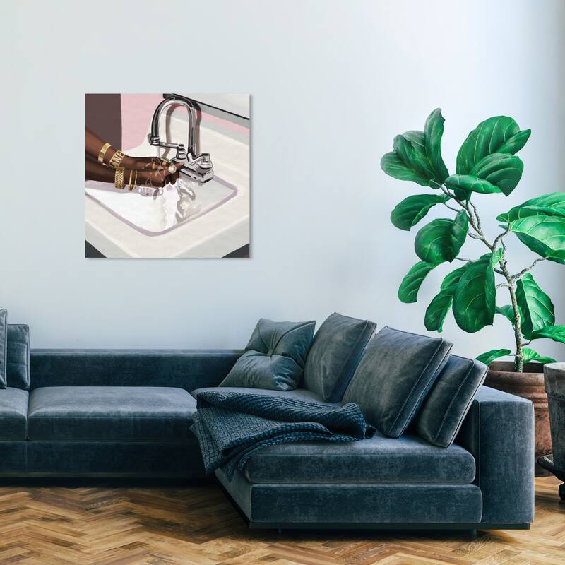 Wynwood Studio Prints Bath and Laundry Wash Your Hands In Style Gold and Pastel Pink Glam Wall Art Canvas Print - 30 x 30