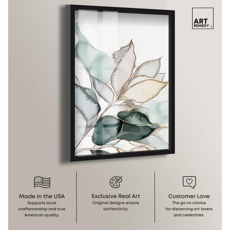 Pastel Leaves with Gold I Shadowbox by Art Remedy
