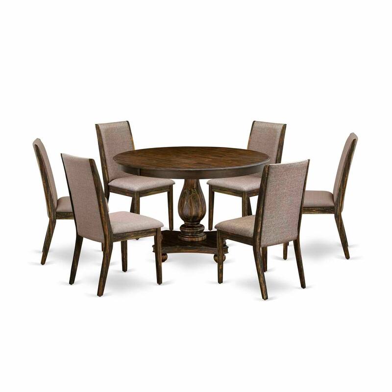 HomeStock 7-Piece Distressed Jacobean Finish Solid Wood Top Dining Table with 6 Chairs
