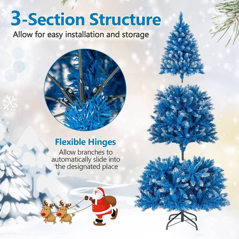 Gymax Pre-Lit Artificial Christmas Tree Blue Hinged Xmas Tree w/