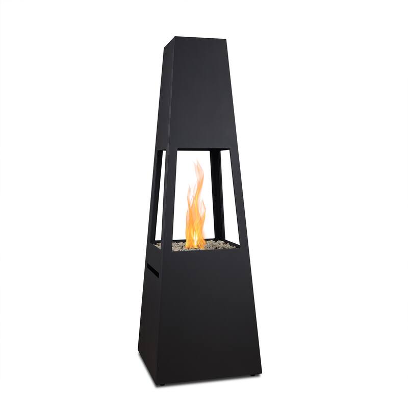 Ferro 70" Metal Chiminea Fire Pit with Hidden Propane Tank in Black by Real Flame
