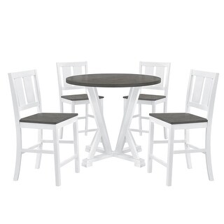 Rustic Farmhouse 5-Piece Round Counter Height Dining Table Set - Bed ...