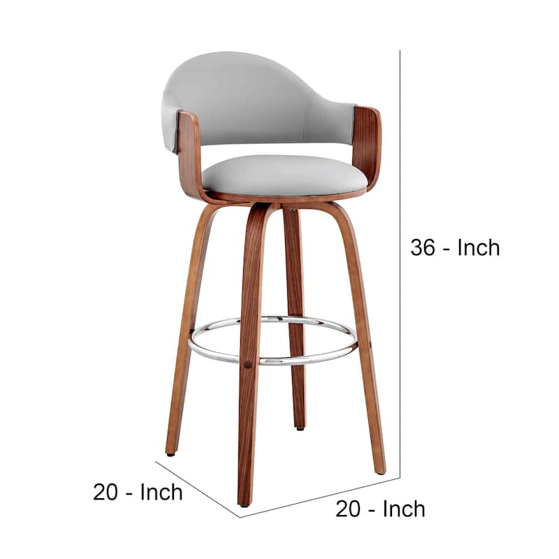 26 Inch Leatherette Barstool with Curved Back, Gray and Brown