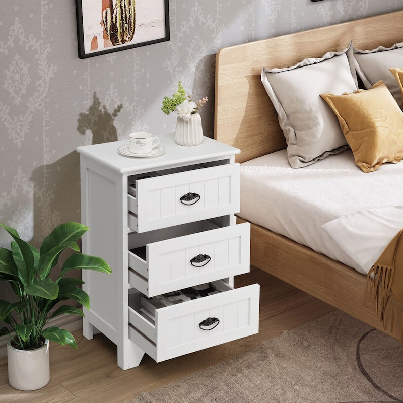Gymax 2 PCS 3 Drawers Nightstand End Table Bedroom Storage Wood Side