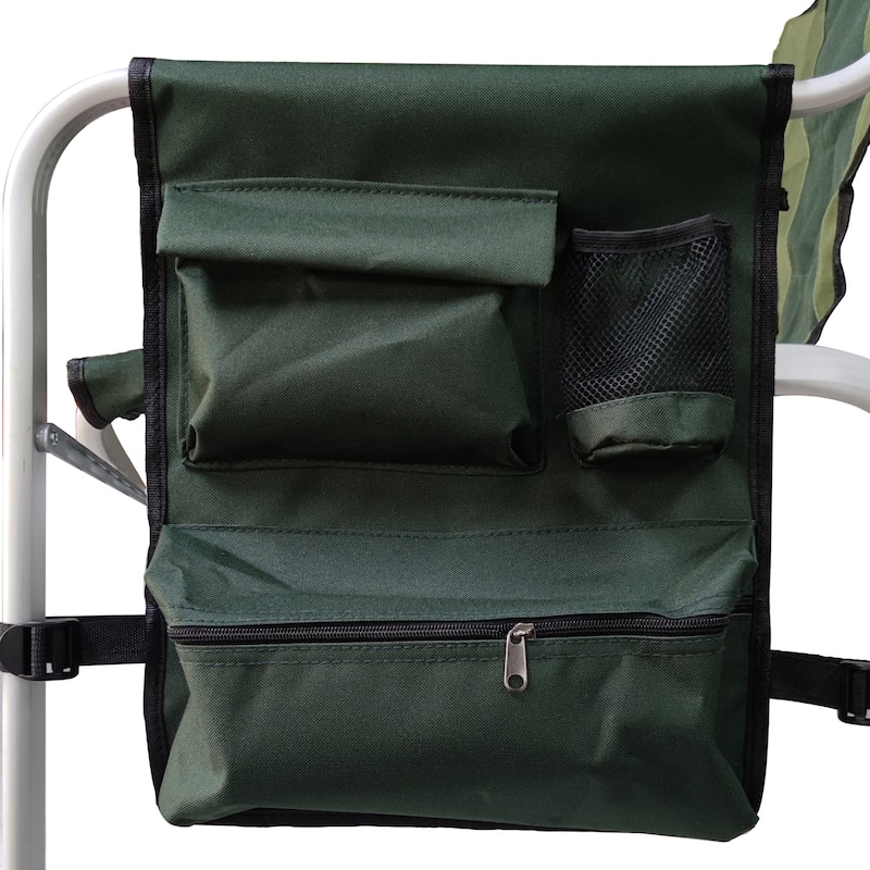 1-piece Padded Folding Outdoor Chair with Side Table and Storage Pockets - Green