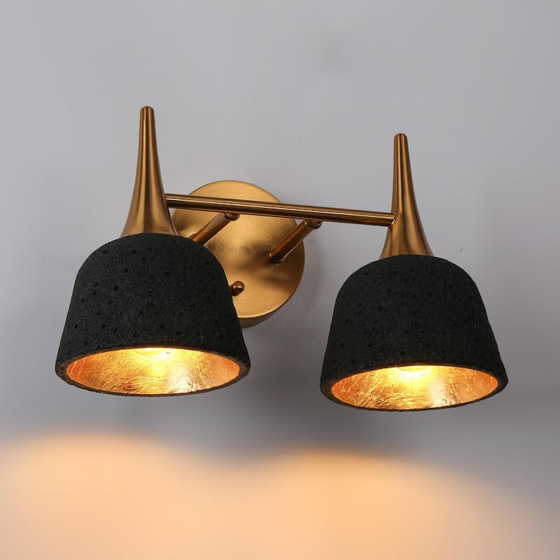 Ampla Modern Farmhouse 2-light Bathroom Vanity Light Black Gold Sonce with Resin Shade