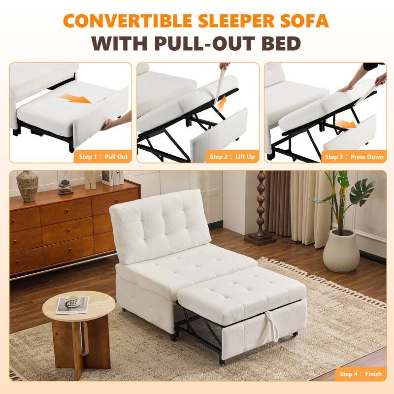 Teddy Fleece Armless Sleeper Chair Sofa Bed Space-Saving Pull-Out Chair Bed For Small Spaces
