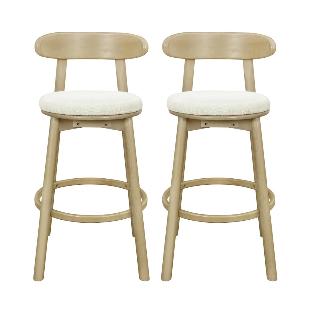 Roomfitters Modern and Fabric Counter Stools, Set of 2 High-Top Stools, Curved Back Rubberwood Seating