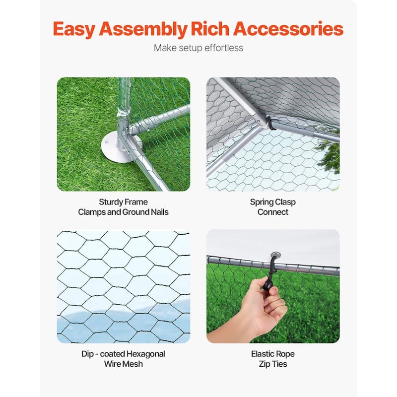 Silver Galvanized Steel Chicken Coop with Protective Net and PE Tarp Cover