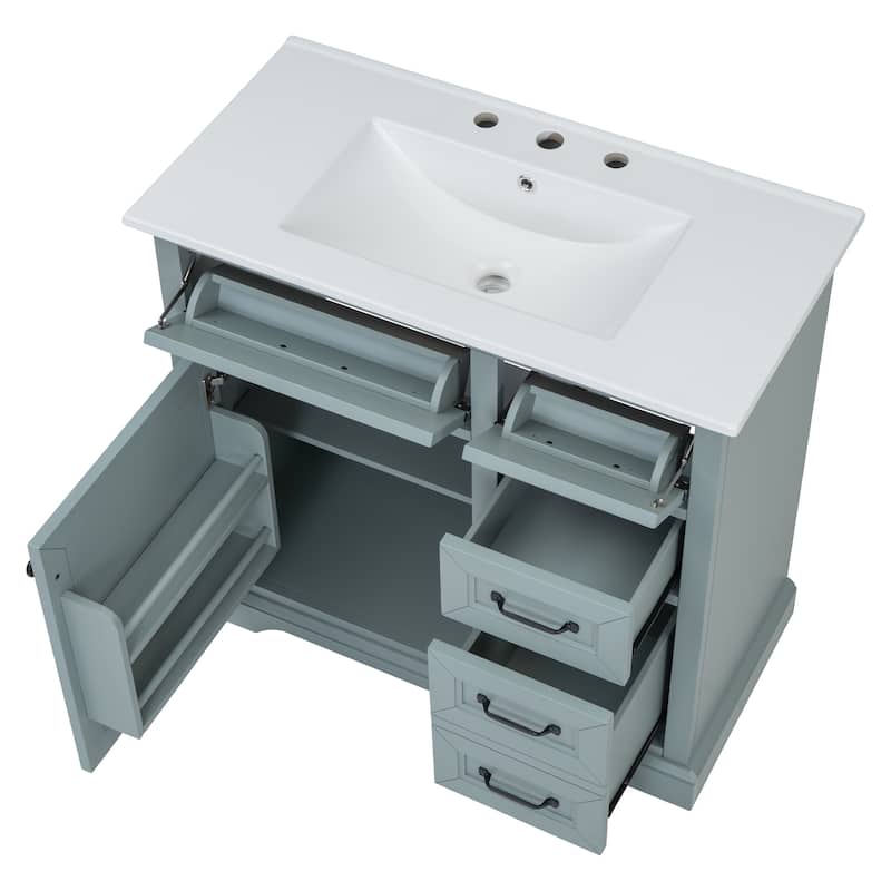 Bathroom Vanity with Sink Combination, Wooden Single Bathroom Sink Cabinet, Bathroom Cabinet with 2 Tip-Out Drawer & Door Shelf