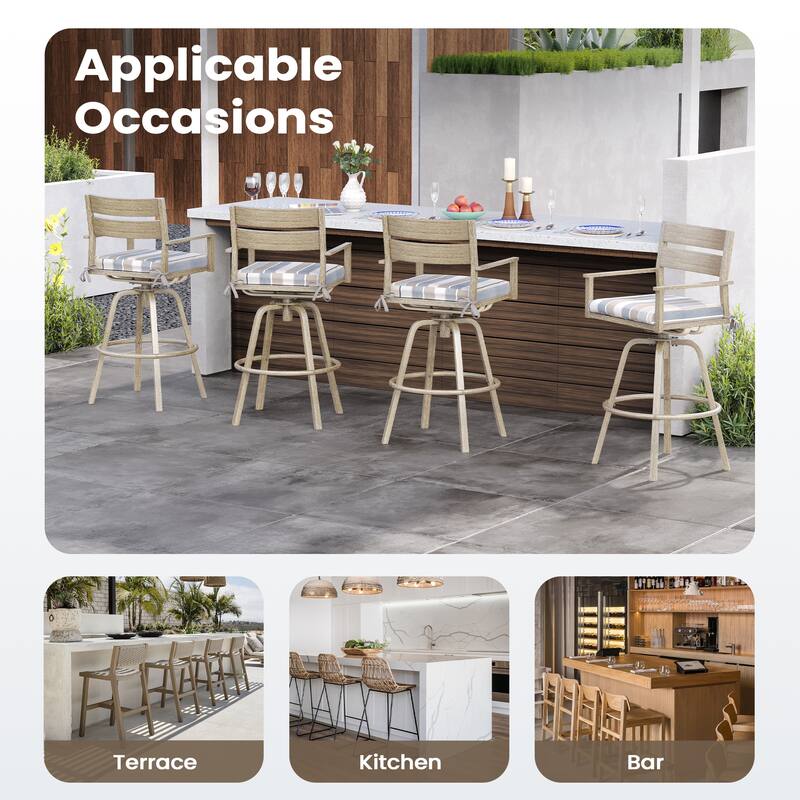 Outdoor Indoor Aluminum Patio Bar Stools Swivel Dining Chairs with Sunbrella Cushions