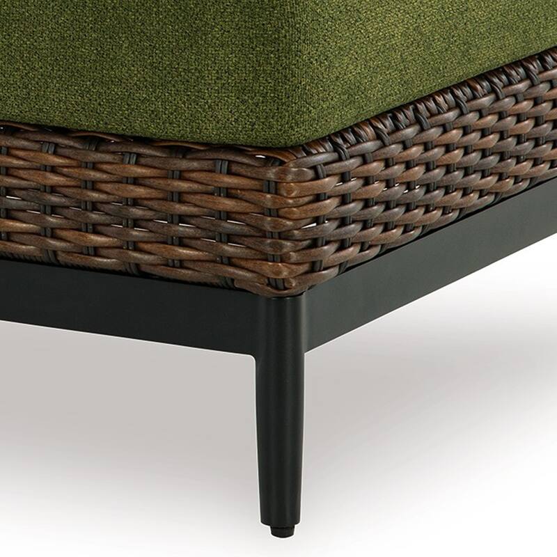 Izon Outdoor Ottoman, Brown Woven Wicker, Green Polyester, 28 Inch