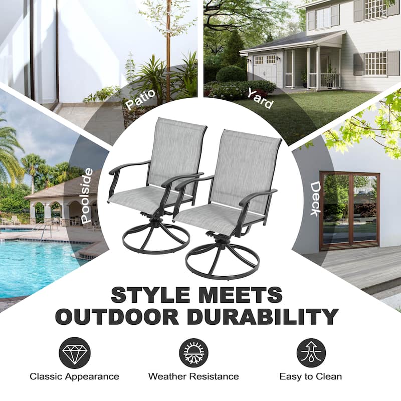 Nuu Garden Swivel Textilene and Iron Outdoor Patio Chairs with Powder-coated Finish