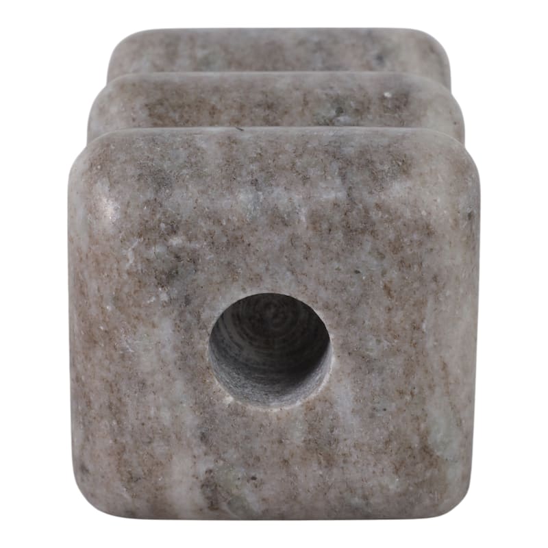 Stone Marble Curvy Pillar and Taper Holder Modern Design - 5" Ivory - 3" x 3" x 4.75"