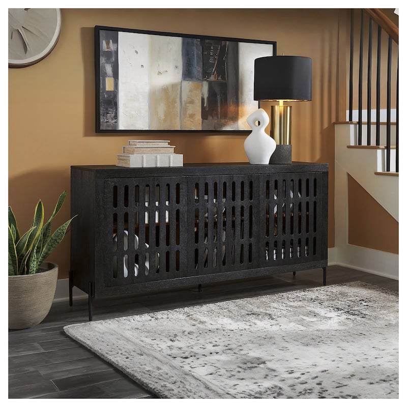 Signature Design by Ashley Vallisburg Black/Natural Accent Cabinet - 64" W x 15.88" D x 32.25" H