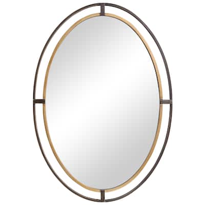 Porch & Den Rustic Bronze and Gold Metal Framed Oval Wall Mirror