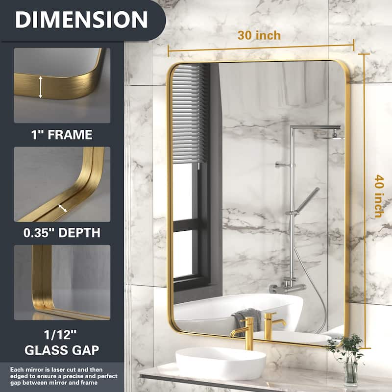 Modern Rounded Rectangle Wall Mirror with Stainless Steel Frame for Bathroom Vanity(1 Piece)