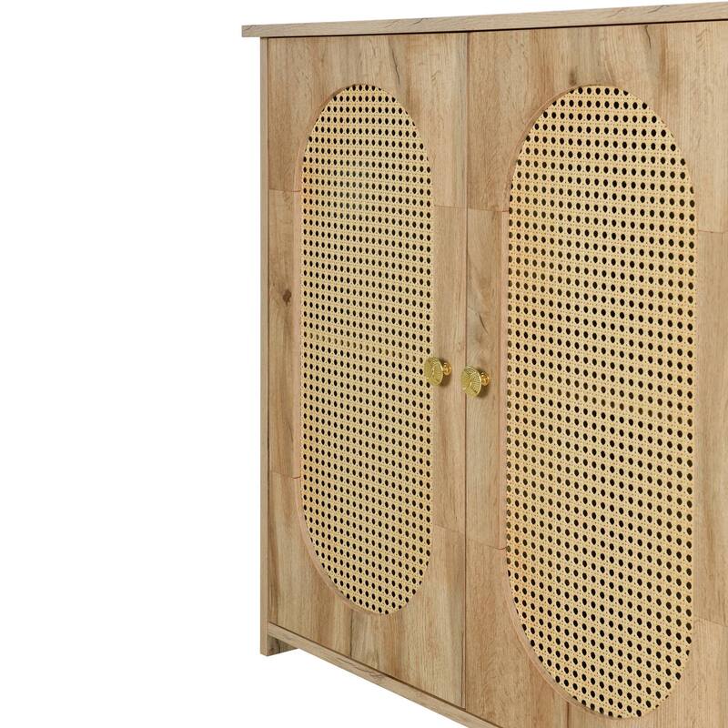 Retro 3-Door Sideboard - Large Storage with Rattan Doors and Metal Handles