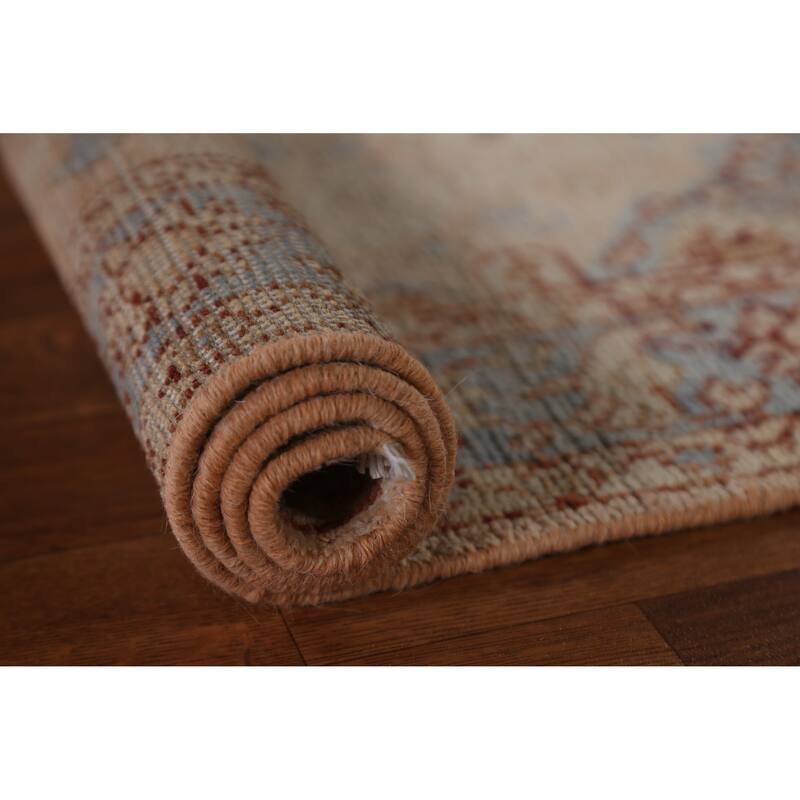 Hand Knotted Oriental 100% Wool Carpet Transitional Geometric Peach Oushak Area Rug - 3' 10'' X 2' 9''