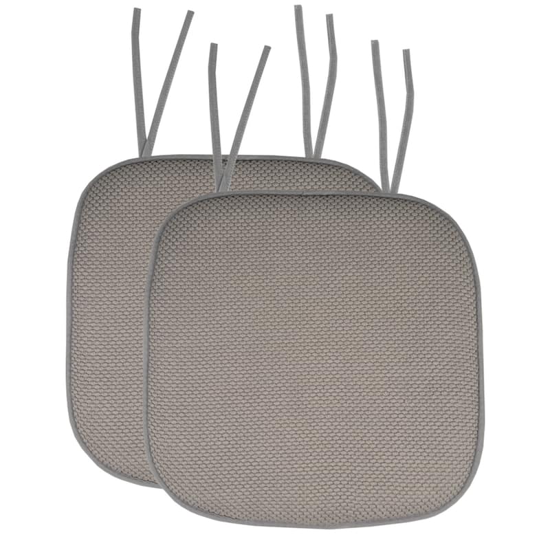 Sweet Home Collection Honeycomb Memory Foam Non Slip Chair Cushion Pad with Ties 16" x 16" - Set of 2 - Silver