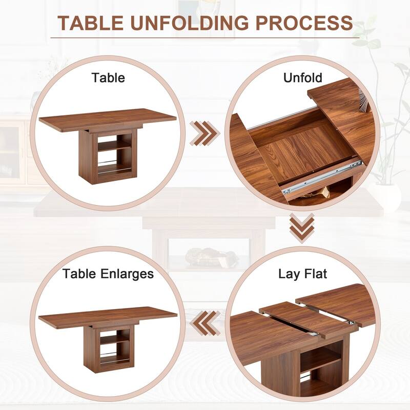 7-Piece Set, 59-71" Extendable Dining Table with PU Upholstered Dining Chairs