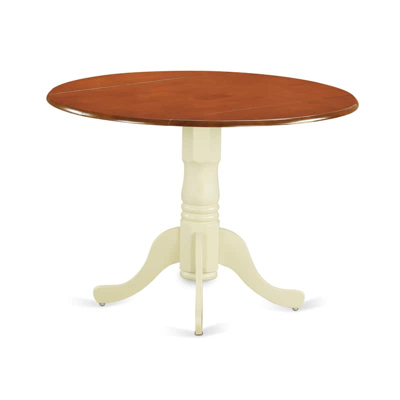 East West Furniture Dublin Modern Kitchen Table - a Round Dining Table Top with Dropleaf & Pedestal Base, (Finish Options)